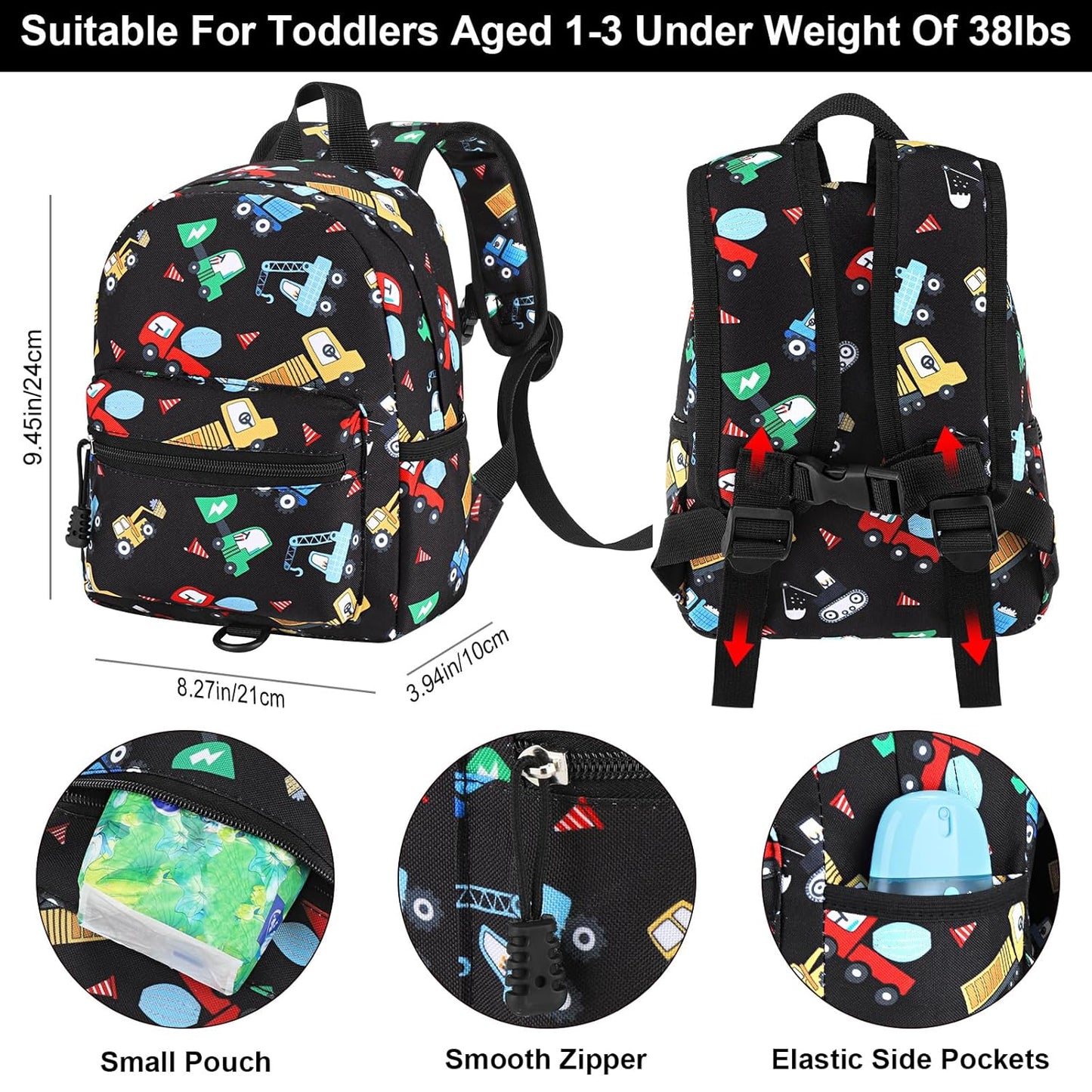 Accmor Toddler Backpack Leash, Mini Child Backpack with Anti Lost Wrist Link, Cute Kids Backpack Leash Walking Harness for Outdoor Travel, Small Excavator Backpack Tether for Baby Boys Girls Ages 1-3