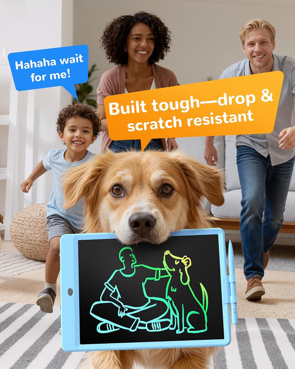 KOKODI LCD Writing Tablet, 12 Inch Colorful Toddler Doodle Board Drawing Tablet, Erasable Reusable Electronic Drawing Pads, Educational and Learning Toy for 3-6 Years Old Boy and Girls(Blue)
