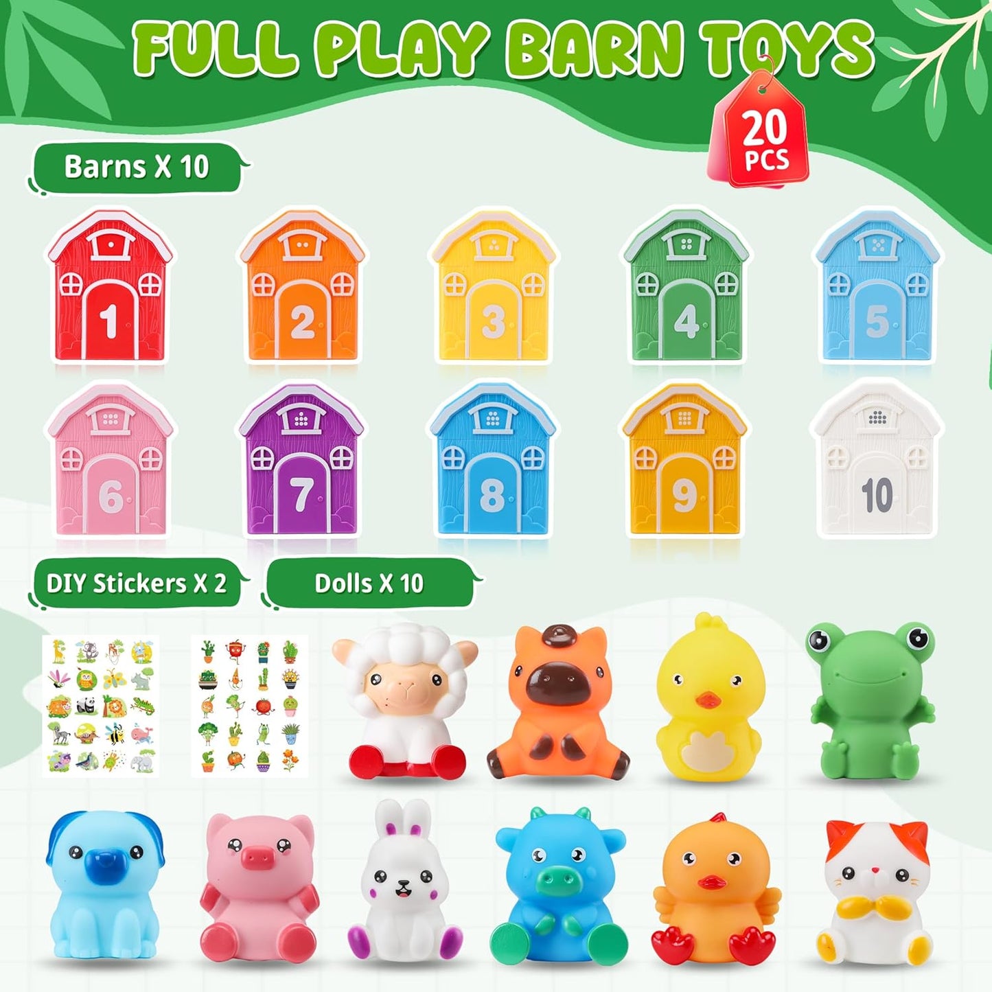Montessori Toys for Toddlers 1 2 3 Years Old, Farm Animal Train Set with Counting Matching Sorting Activities 9 Barns, 10 Finger Puppets, 2 Stickers-Learning Toys for Baby Boys Girls, Preschool Gift