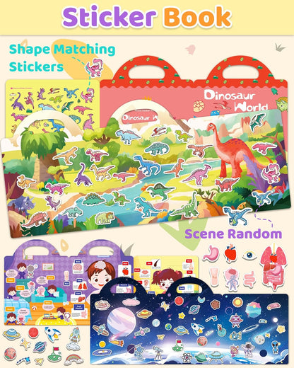 Benresive Reusable Sticker Book for Toddlers, Stickers for Kids, Travel Toys for Arts & Crafts Activities, Birthday Gift for Boys & Girls, Animals Dinosaurs Insects Themes
