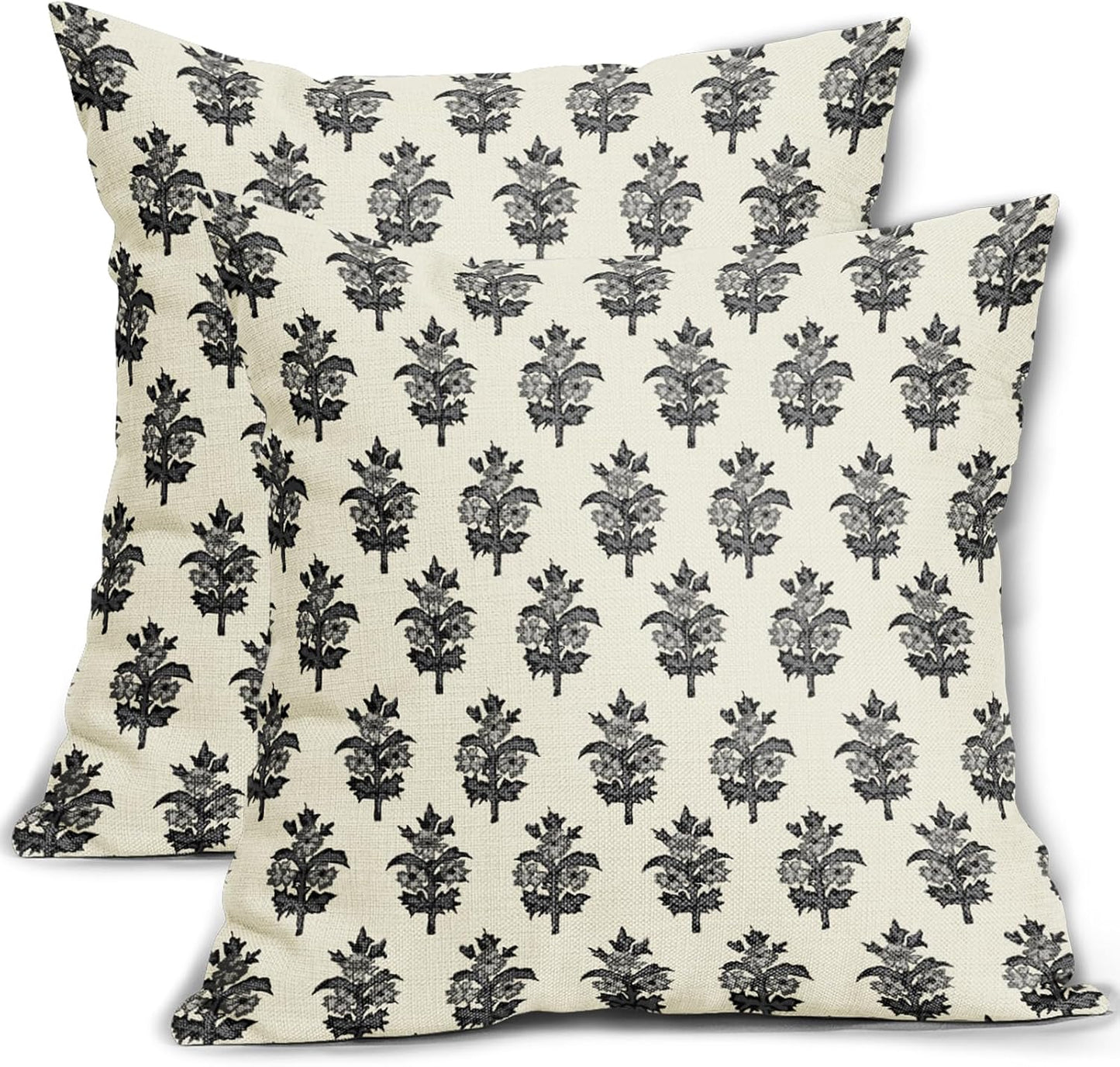 Sage Green Blue Floral Block Print Pillow Covers 18x18 Set of 2 Spring Flower Pattern Decorative Throw Pillowcases Outdoor Rustic Farmhouse Square Cushion Cases Decor for Home Couch Sofa Bed
