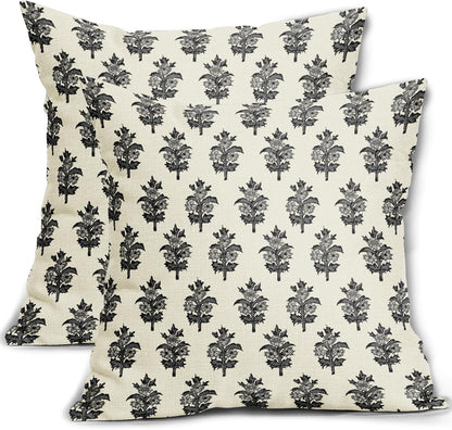Sage Green Blue Floral Block Print Pillow Covers 18x18 Set of 2 Spring Flower Pattern Decorative Throw Pillowcases Outdoor Rustic Farmhouse Square Cushion Cases Decor for Home Couch Sofa Bed