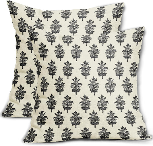 Sage Green Blue Floral Block Print Pillow Covers 18x18 Set of 2 Spring Flower Pattern Decorative Throw Pillowcases Outdoor Rustic Farmhouse Square Cushion Cases Decor for Home Couch Sofa Bed