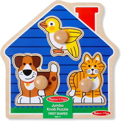 Melissa & Doug Pet Animals Jumbo Knob Puzzle, Wooden Peg Puzzle for Toddlers, Educational Toy for Shape Recognition and Fine Motor Skills, Ages 1+
