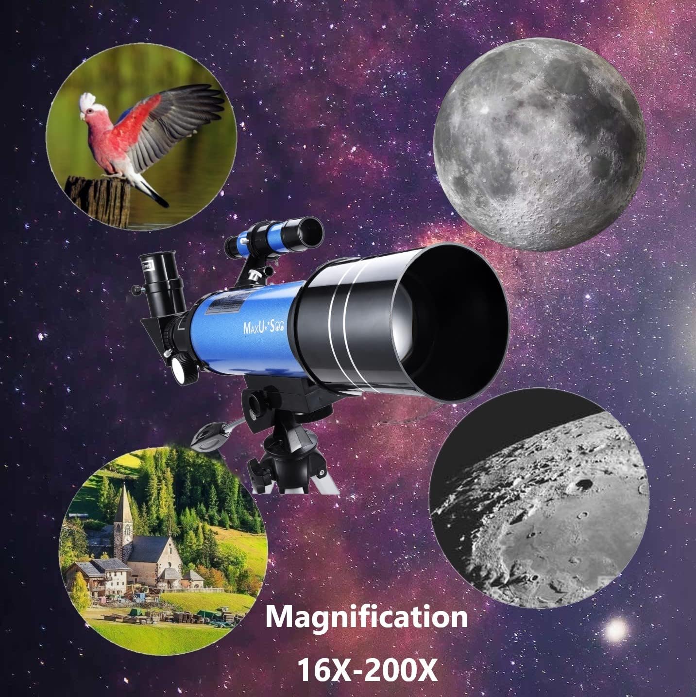 Lunar Telescope for Kids and Astronomy Beginners, Refractor Telescope with Finder Scope and 3 Eyepieces, Travel Telescope with Compact HD Binoculars for Moon Viewing Bird Watching Sightseeing