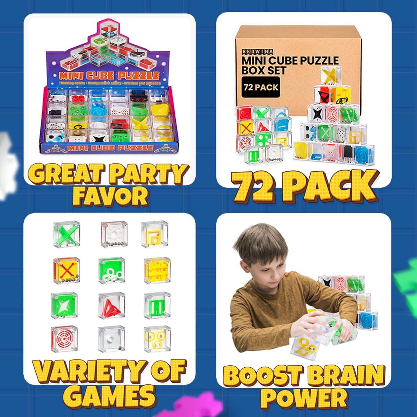 Bedwina Mini Cube Puzzle Box Set - Pack of 24 Balance IQ Party Favor Games for Kids, Teens and Adults, 1.5 Inch 3D Brain Teaser Maze Ball Toy Puzzles, Mini Ball Game for Kids in Bulk