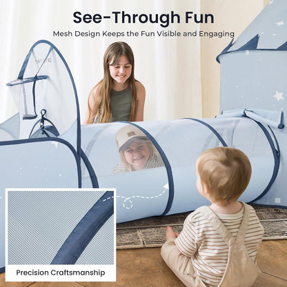 Tiny Land Play Tunnel and Ball Pit for Toddlers, 5pcs Indoor Playground - Foldable Pop Up Tents with Carry Bag, Outdoor Playhouse with Crawling Toys & Play Tent, Gift for Boys and Girls