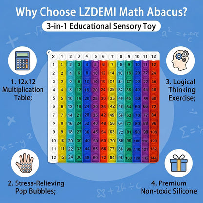 Multiplication Learning Board, 12x12 Multiplication Tables, Push Bubble Sensory Classroom & Home Learning Multiplication Chart Tool，Fidget Game for Teachers to Create a Variety of Math Operations