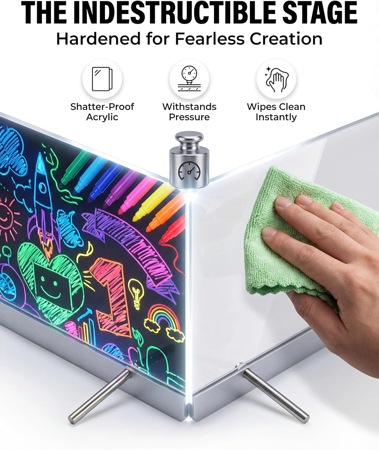 LED Drawing Board for Kids Teens, A4 Glow Doodle Note Board with USB-C, 9 Light Modes, Scratch-Resistant, 12 Markers & Stand – Mother's Day, Children's Day, Birthday Gifts for Girls Boys