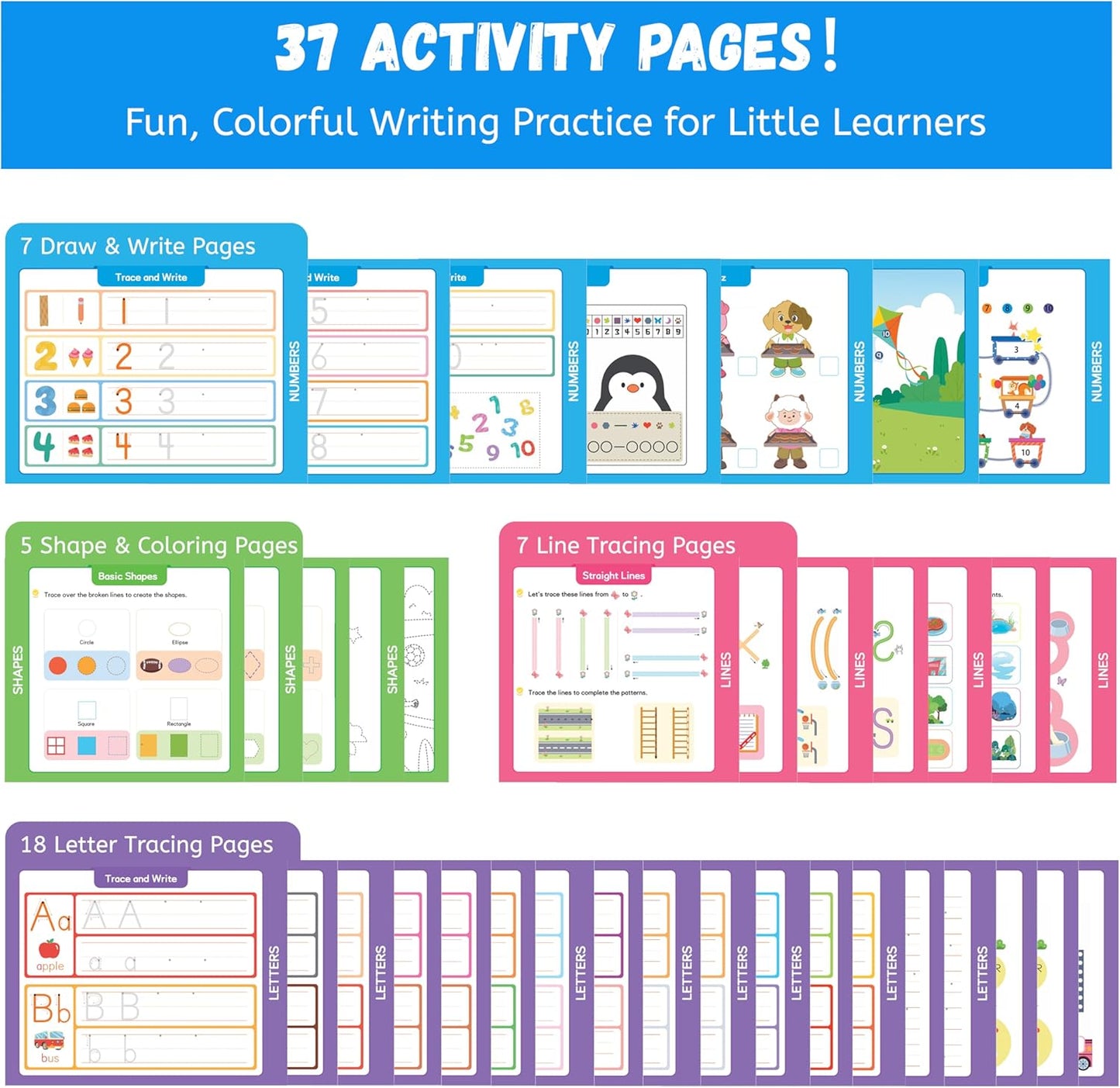 Preschool Learning Activities - Toddler Handwriting Practice and Tracing Books for Kids Ages 3-5, Montessori Busy Book, ABC Letter Number Workbooks, Autism Educational Gift for Boys and Girls