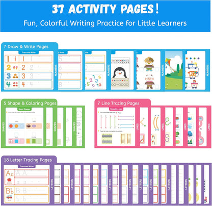 Preschool Learning Activities - Toddler Handwriting Practice and Tracing Books for Kids Ages 3-5, Montessori Busy Book, ABC Letter Number Workbooks, Autism Educational Gift for Boys and Girls