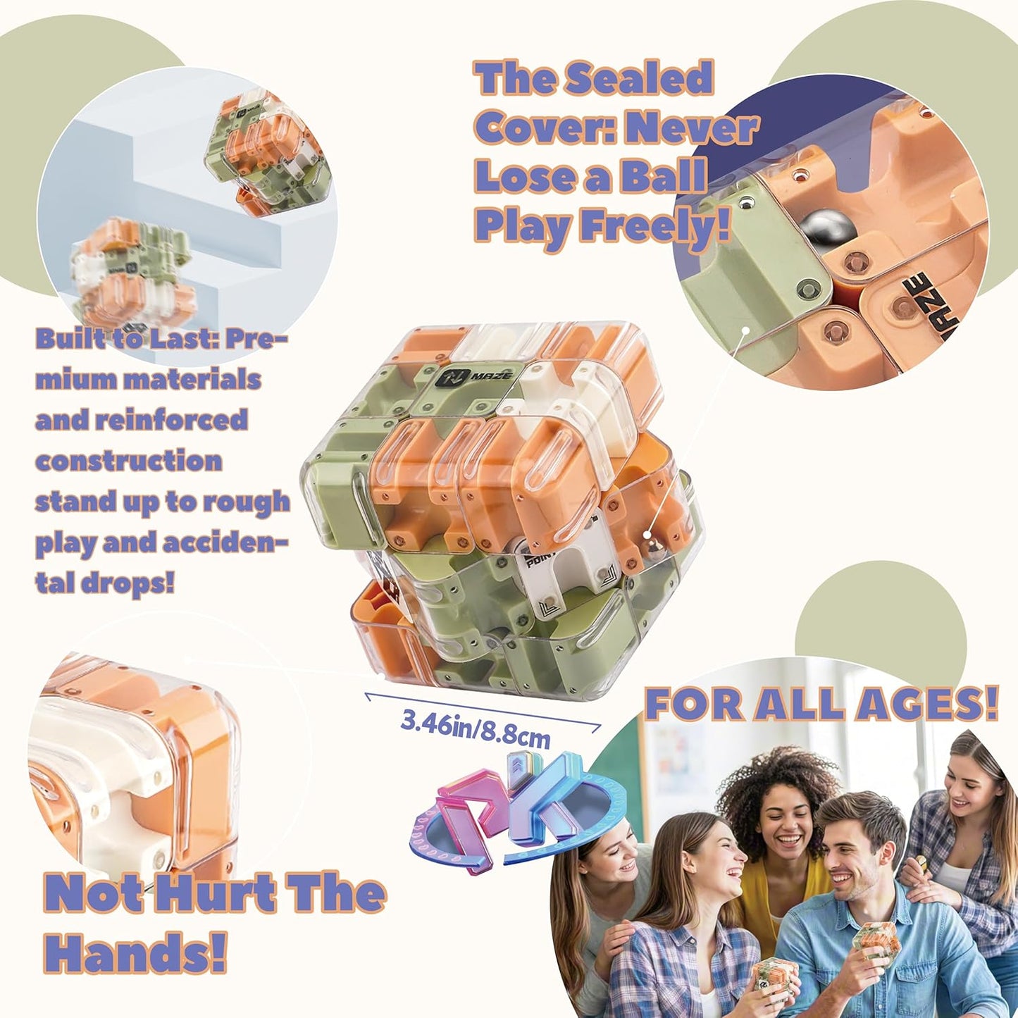 1 Sets Large Labyrinth 3D Maze Cube Puzzle Maze Game Gravity 3D Puzzle Cube Brain Teaser Ball Games for Kids Education Sensory Toys Gift for Adults (Upgrade Version,Yellow)