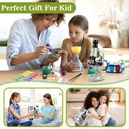 Kids Microscope Kit with LED Light - 100X/400X/1200X Magnification for STEM Learning, 12 Prepared Slides, Easy-to-Use Science Learning Kit (Ages 5-12) - Yellow