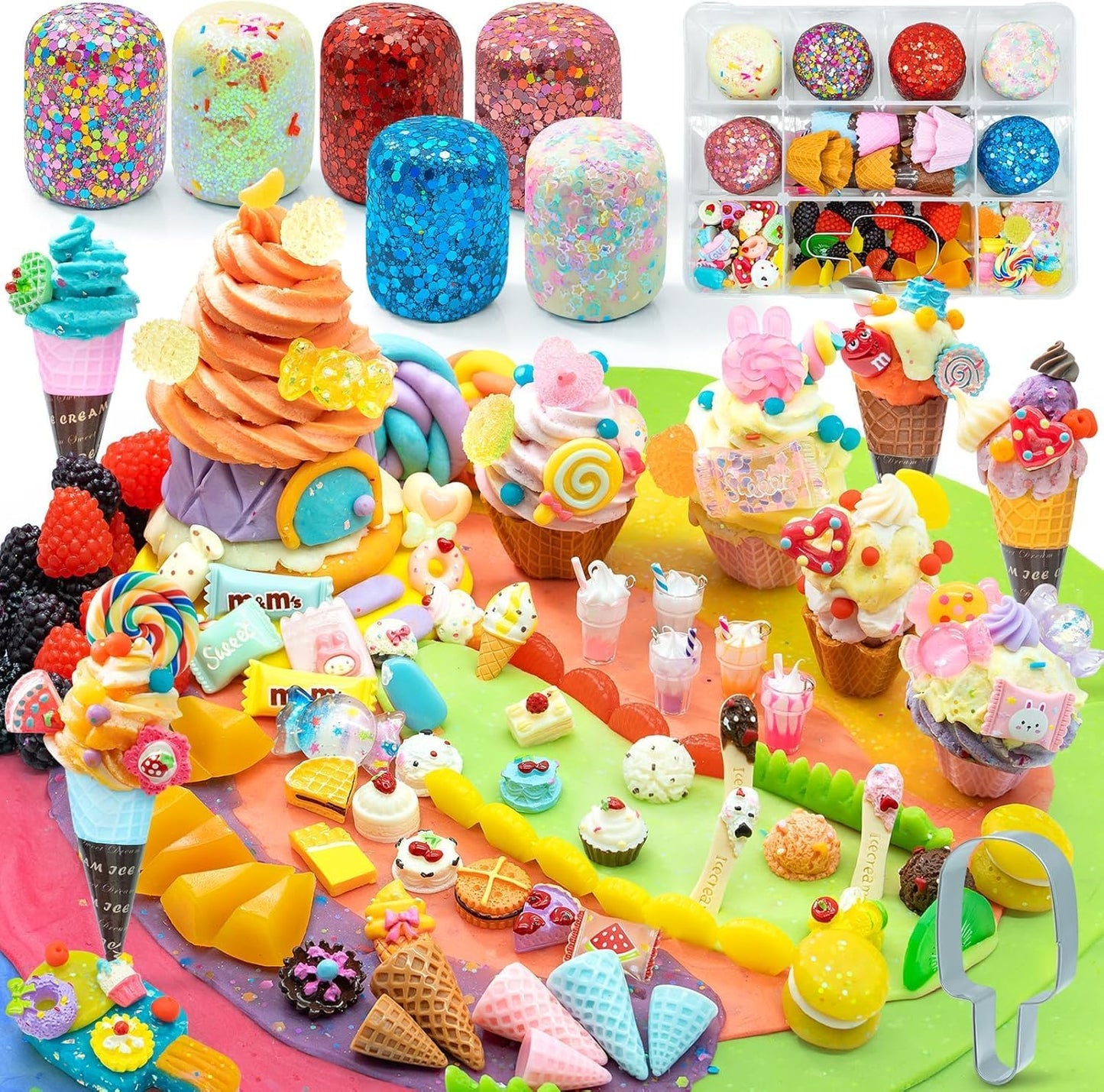 SIMPLIPLAY Mermaid Sensory Kit, 18oz 6 Pcs Glitter Doughs with Accessories(150 Pcs+), Non-Toxic Play Dough Set, Sensory Dough Kit for Toddlers 3 4 5 6 Year Old with Cutter, Mermaid Toys