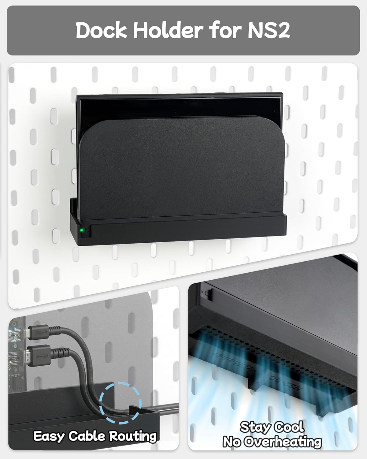 Pegboard Storage Set compatible with Switch 2, Switch Pro/PRO 2 controller stand and Console Dock stand, Joycon Holder for SKADIS | 4PCS | Black
