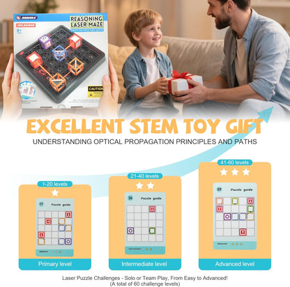 New Laser Maze Reasoning Game, Ultimate STEM Logic Toys for Ages 8+ Kid, 60+ Challenges Puzzle Games, Ideal Educational Children Gift for Christmas/Birthday/Children's Day, 37 Pcs Cubes