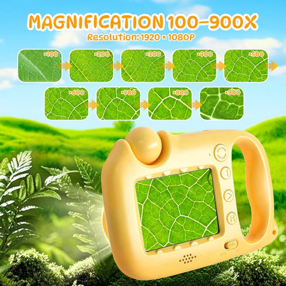 2 in 1 Kids Microscope & Camera, 1080p Hd Autofocus Digital Microscope, 48mp 1000x Magnification Handheld, Stem Educational Toy with 32gb Sd Card, Birthday for 3-12 Boys Girls (Yellow)