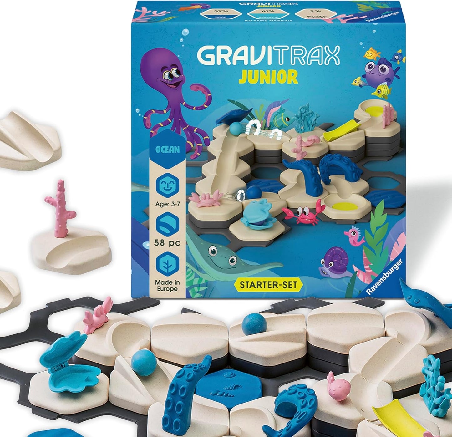 Ravensburger GraviTrax Junior Starter Set - My Ocean - 58-Piece Marble Run Game - Fun and Educational Preschool Marble Construction - STEM-Friendly, Interactive Learning - Kids Age 3 and Older
