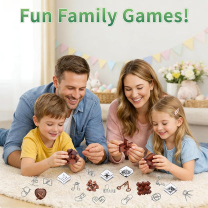 TAHAVICE 24 PCS Brain Teaser Puzzles Set, Wooden & Metal 3D Unlock Interlock Game, Kongming Luban Lock Wire Disentanglement IQ Puzzle, Logic Challenge Educational Gift for Adults Teens Kids