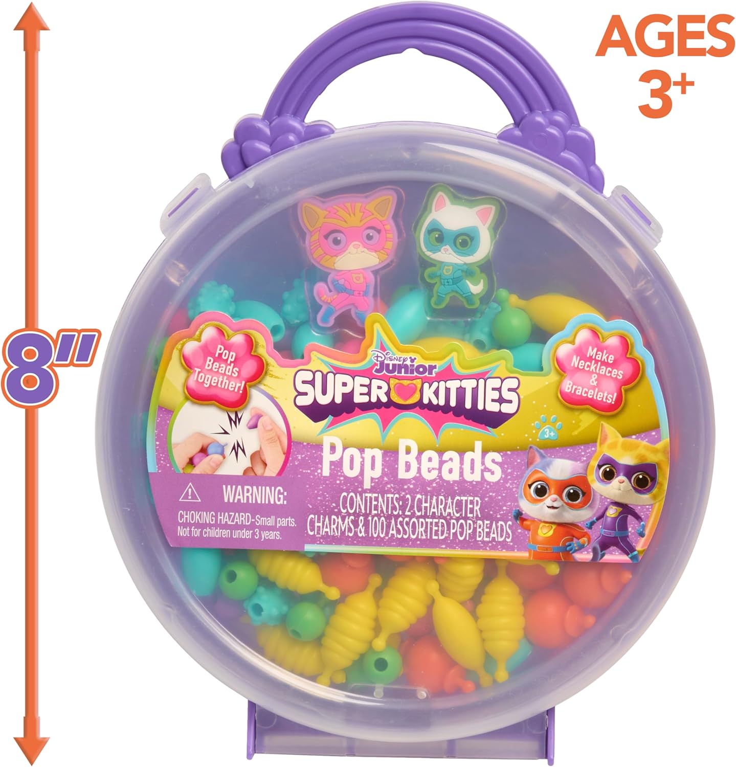 Disney Junior SuperKitties Pop Beads Jewelry Kit – 100 Pop Beads & 2 Character Charms, Easy Snap-On Necklace & Bracelet Craft Set for Kids Ages 3+