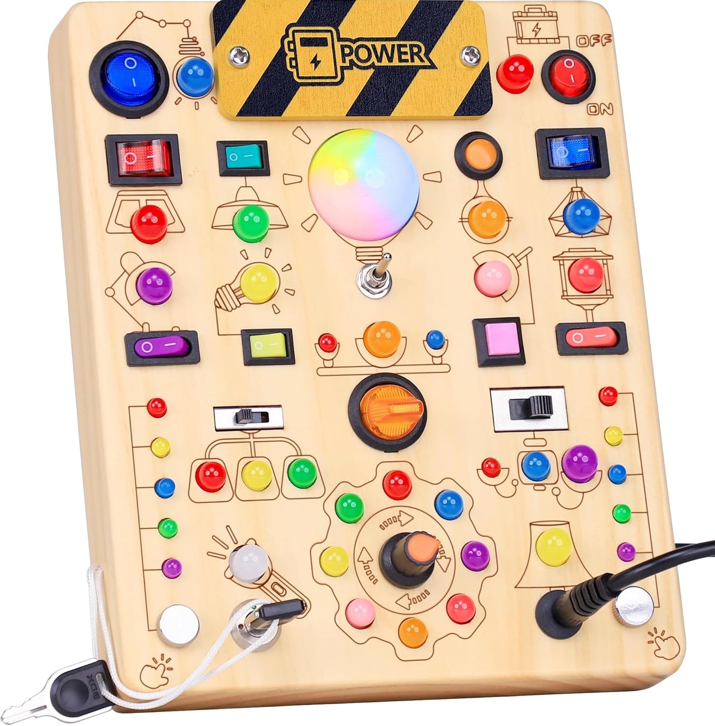 RichBoy Montessori Toy Busy Board with 40 LED Lights, 59-in-1 Sensory Toys for Toddlers, Travel Educational Activity for Airplane, Ideal Christmas Birthday Gift for Boys & Girls (7.8" x 6.5")