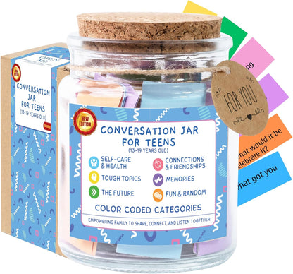 Conversation Cards for Kids In Jar, 150 Cards, Connect, Build Social Emotional Learning Skills, Mental Health Decor for School, Counseling Decor, Back to School Supplies