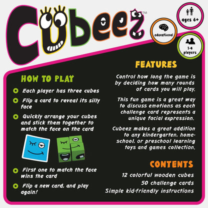 Blue Orange Cubeez Original Matching Face Changing Expression Puzzle Race with Wooden Cubes Games, 1 to 4 Players, Ages 6+