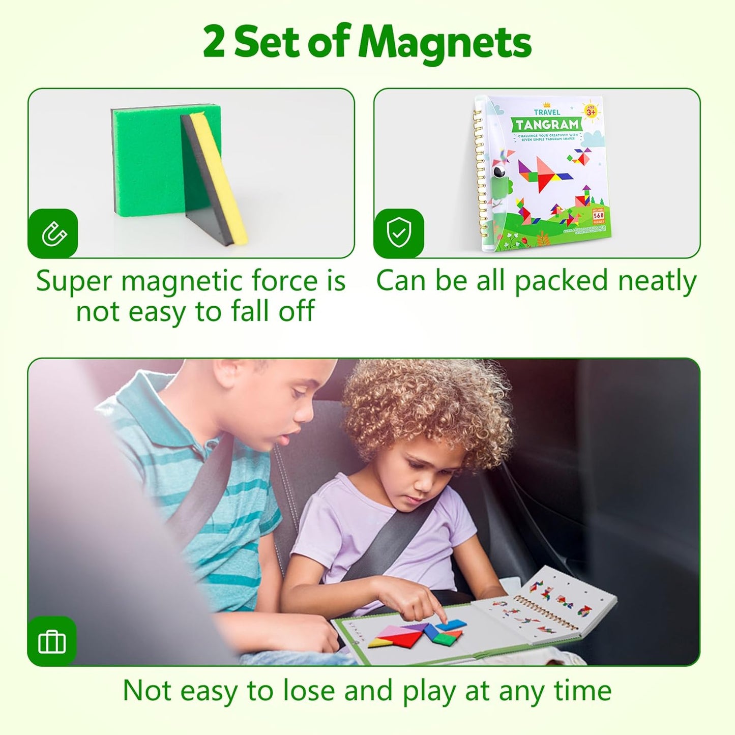 Helsort Travel Tangram Puzzle - Magnetic Puzzle Book for Road Trips, STEM Jigsaw Game with 2 Tangram Sets, Patterns Solutions - Brain Teaser IQ Toy for Kids and Adults, Ideal Educational Gift (368)