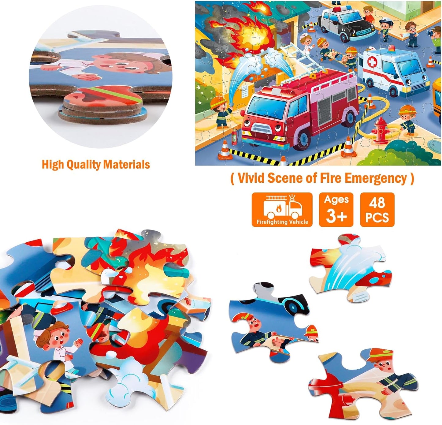 Jumbo Floor Puzzle for Kids,Construction Site Jigsaw Large Puzzles,48 Piece Construction Vehicle Puzzle for Toddler Ages 3-5,Children Learning Preschool Educational Toys,Gift for 4-8 Years Old