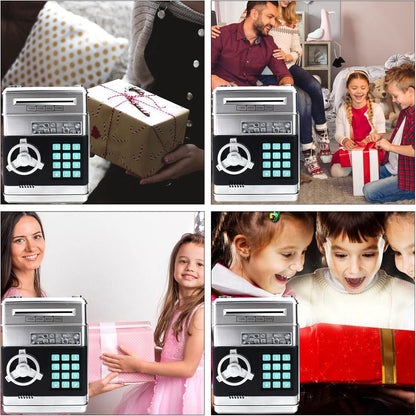 Piggy Bank Electronic Mini ATM for Kids Baby Toy, Safe Coin Banks Money Saving Box Password Code Lock for Children,Boys Girls Best Gift (Silver)