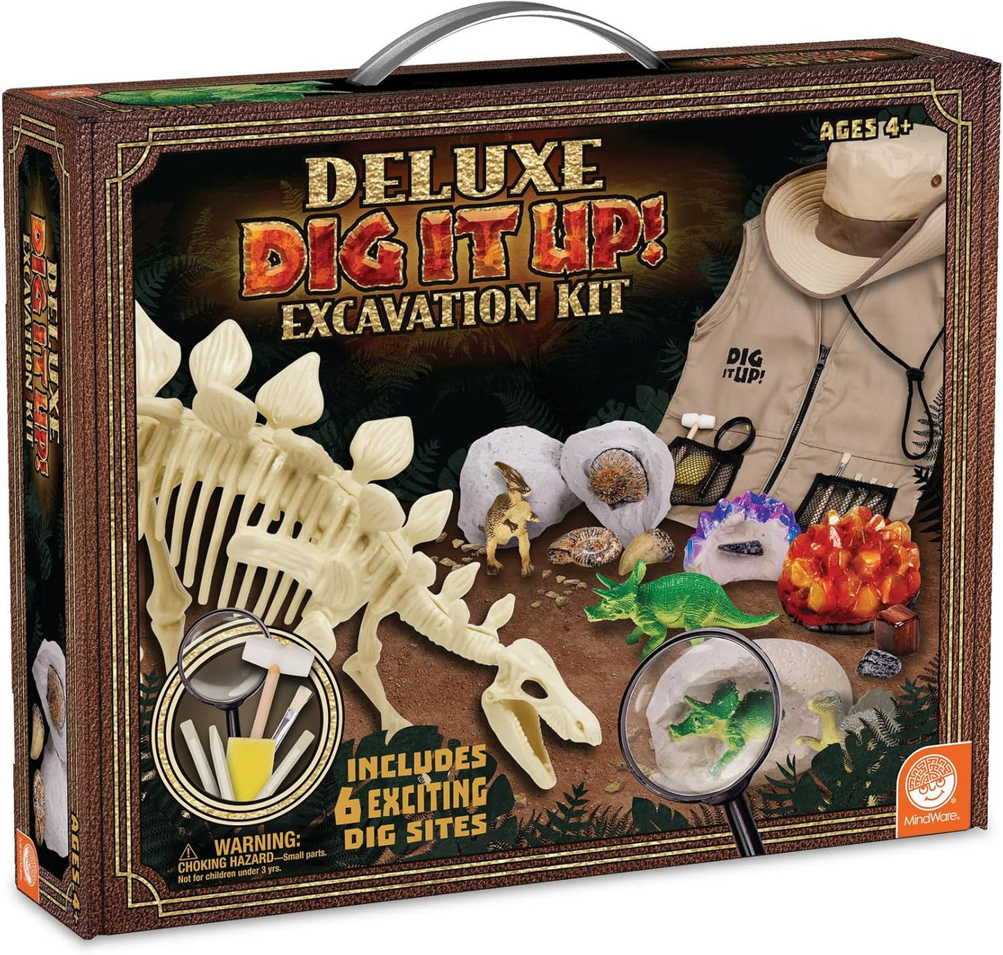 MindWare Dig It Up! Deluxe Dinosaur Excavation Kit - Ages 4+ Dino Dig Kit - Includes Excavation Tools to Dig Out 8 Treasures