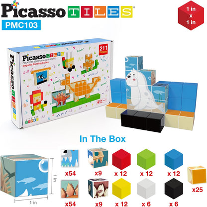PicassoTiles 60pc Magnetic Puzzle Cube Building Set 1 Inch 3D Blocks STEM Construction Toy for Toddlers Kids Boys Girls Age 3+ Montessori Learning Travel Sensory Gift with Educational Idea Book PMC60