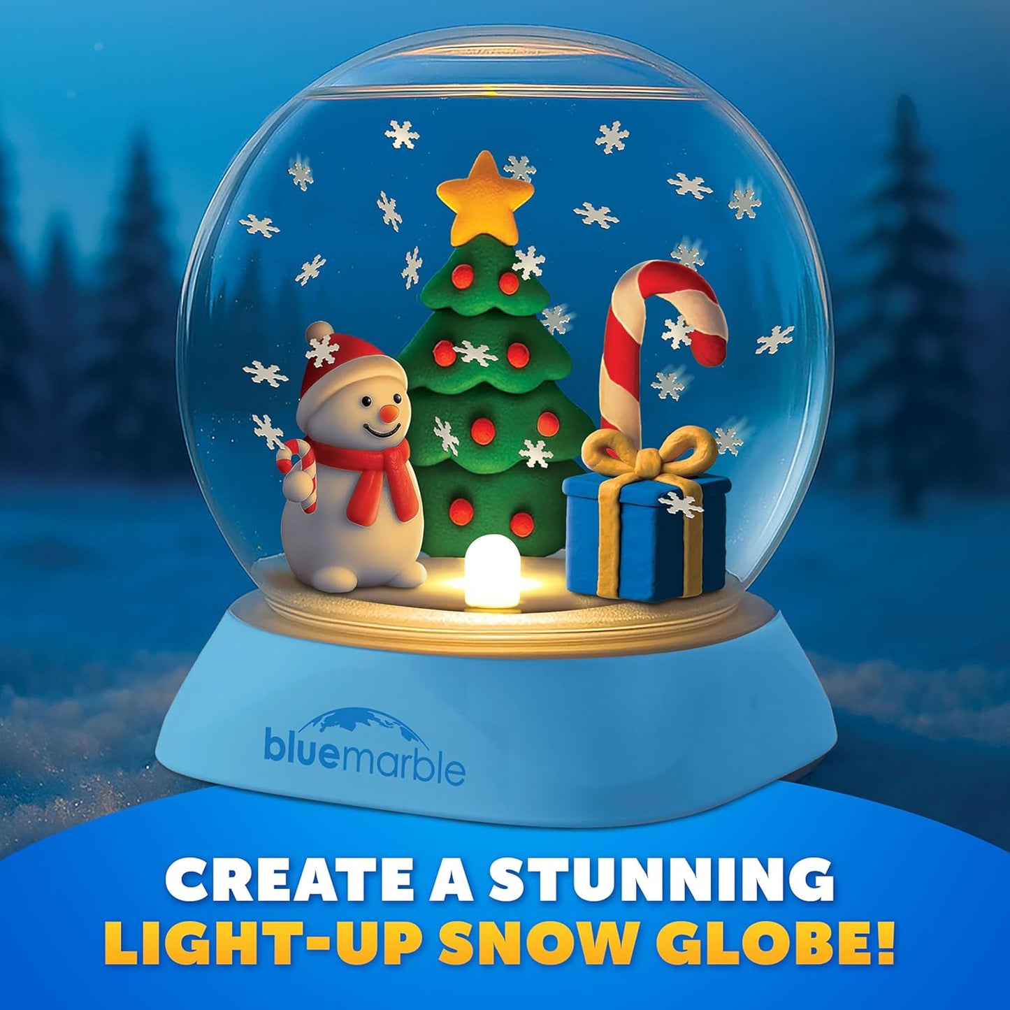 Blue Marble Light-Up Christmas Snow Globe for Kids Kit – Create a Holiday Scene with Clay, Snowflake Confetti & Snowman Figure, Plastic Snow Globe Kit, Christmas Crafts for Kids, Stocking Stuffers