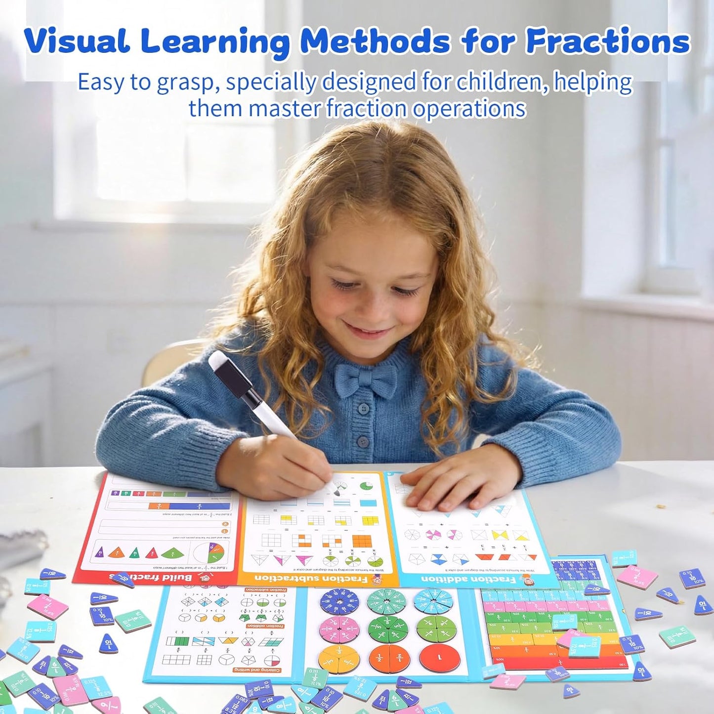 Magnetic Fraction Educational Puzzle, 102 Pcs Magnetic Fraction Puzzle for Kids, Magnetic Fraction Tiles & Fraction Circles, Fractions Manipulatives Learning Games for Elementary School