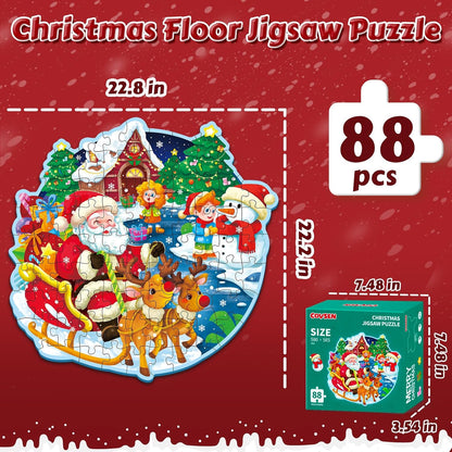 Christmas Floor Puzzle for Kids Ages 3-5 & 4-8, 88 Piece Blue Cardboard Jigsaw Puzzles for Kids, Learning Educational Toys Birthday, for 3 4 5 6 Year Old Girls & Boys