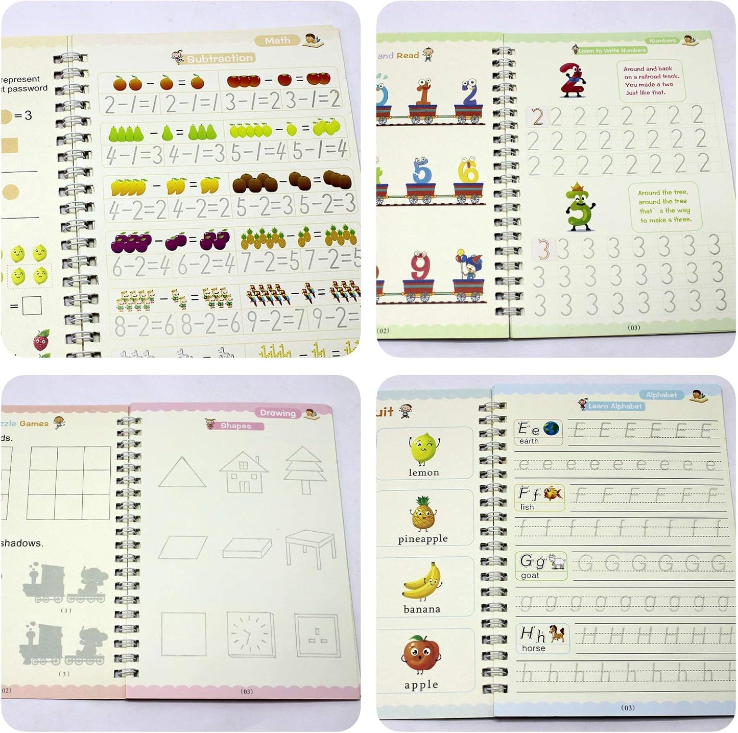 4PCS Grooved Handwriting Practice for Kids Age 3-5 Preschool Children, Reusable Magic Practice Copybooks for Student Tracing Letter Writing Books