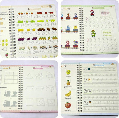 4PCS Grooved Handwriting Practice for Kids Age 3-5 Preschool Children, Reusable Magic Practice Copybooks for Student Tracing Letter Writing Books