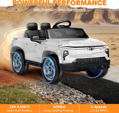 24V Licensed Chevrolet Silverado Electric Car for Kids, Ride on Toys for Toddlers with Remote Control, Soft Start, LED Lights, Music Player, Seat Belts, Easy to Assemble, Black