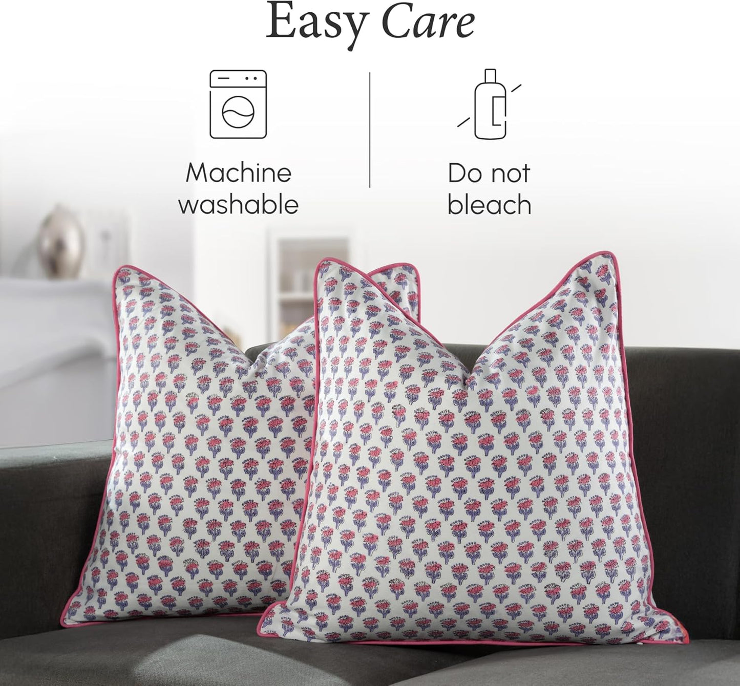 CPC 100% Cotton Throw Pillow Covers 18x18 Inch, Set of 2 Green Block Print Pattern Couch Pillow, Cute Boho Decorative Pillows for Living Room, Bedroom with Hidden Zipper- Agate Green