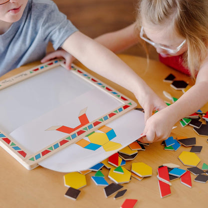 Melissa & Doug Deluxe Wooden Magnetic Pattern Blocks Set - Educational Toy with 120 Magnets and Carrying Case, Multi/None, 1 EA, English Only.
