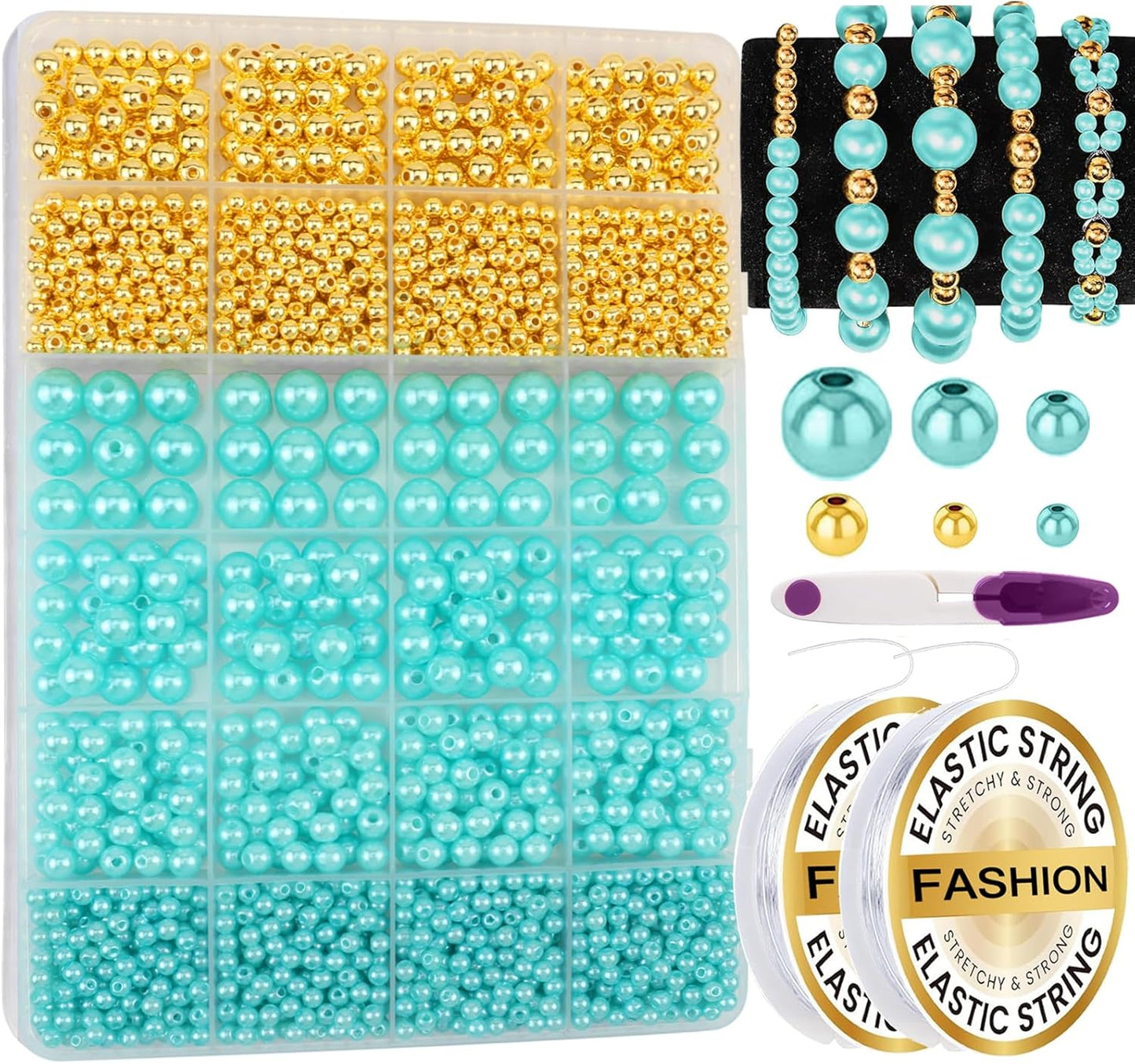 Hpebl 2136PCS Beads for Bracelets Pearl Bracelet Making Kit Friendship Bracelet Kits Bracelet Bead Kits Small Pearl Bead and Gold Beads Beading Kit for Bracelets Jewelry Making Kit