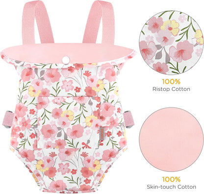 GAGAKU Baby Doll Carrier for Little Girls, Reborn Doll Accessories for Toddlers 3+ Years Old, Kids Toy Baby Dolls Sling Carrier - Pink - Moonflower