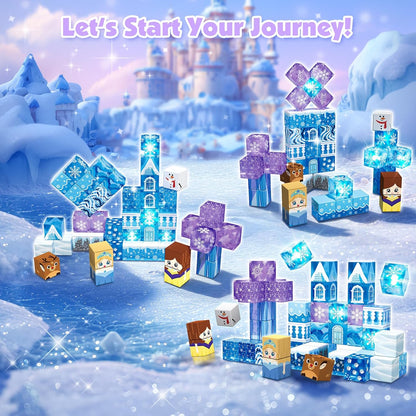 Magnetic Blocks - 100Pcs 0.8in Magnetic Building Block for Kids Ages 4-8, Transparent Magnet Block Blue Princess Castle, Magnet Cubes Tiles Princess Toy for Girl 3 4 5 6 7 8-12 Birthday Gift