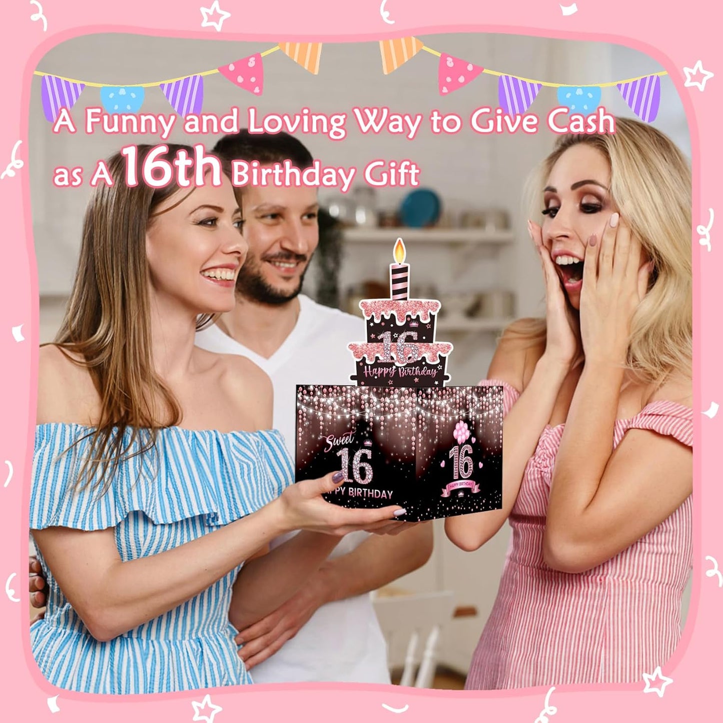 Birthday Money Box for Cash Gift Pull, Surprise Gift Boxes for Money, Money Holder Box with Pull Out Happy Birthday Card and 50Pcs Transparent Bags, Money Gift Ideas for Kids and Adults