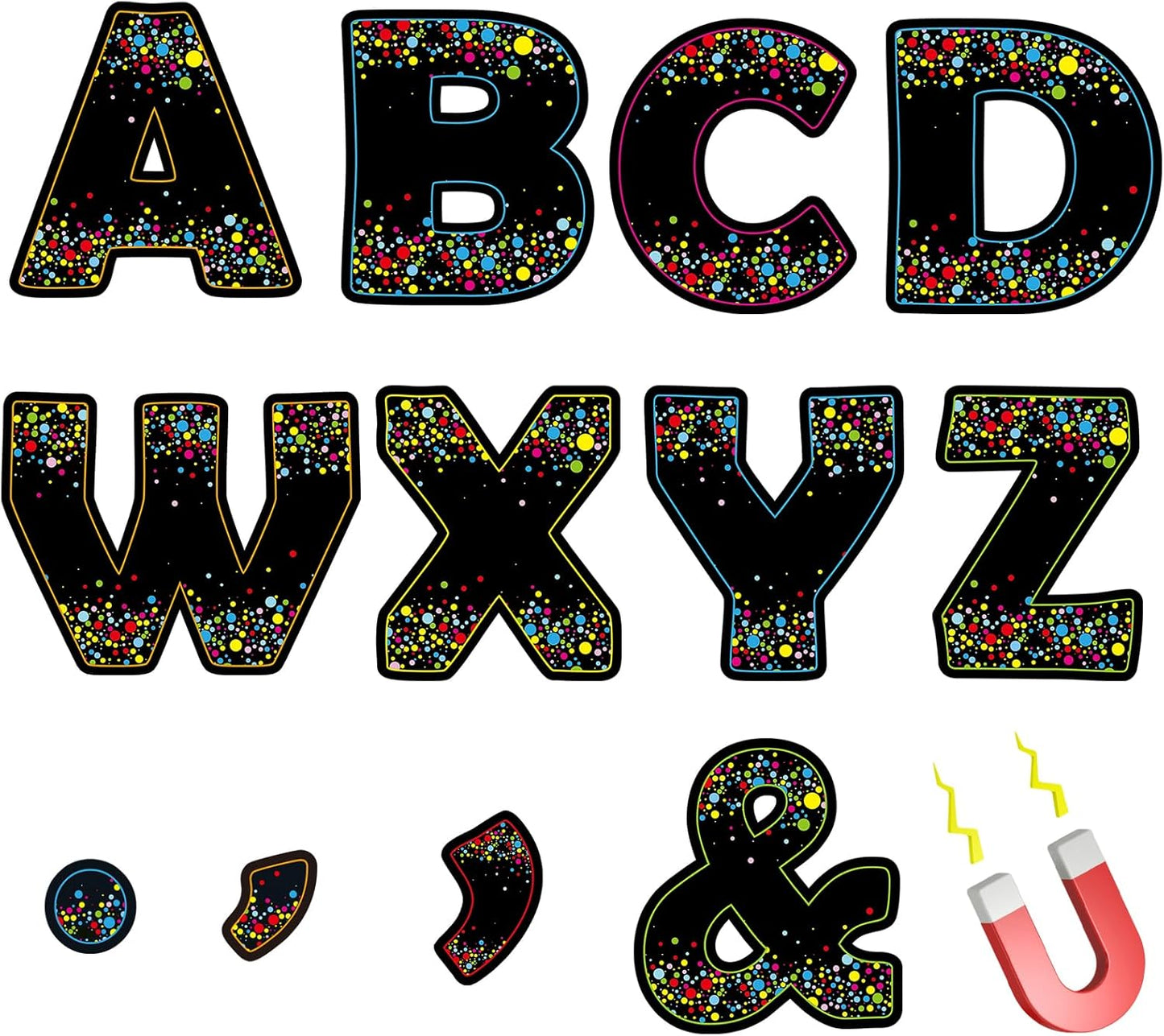 Qyeahkj 103 Pcs Glitter Silver Magnetic Letters - 2'' Alphabet Letters Kit for Classroom, Whiteboard, Fridge, Teachers & Preschool Learning