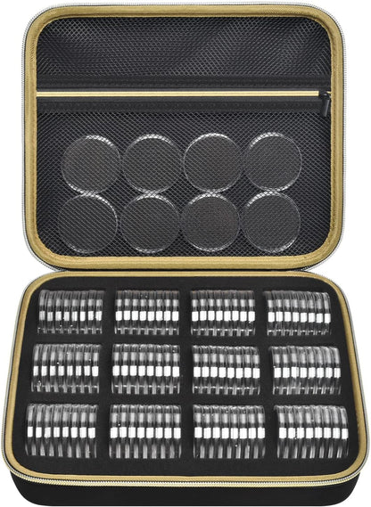 PAIYULE 96 Pieces 46mm Coin Capsules, with Foam Gasket and Plastic Storage Organizer Box, 6 Sizes (20/25/27/30/38/46mm) Coins Collector Case Holder for Coin Collection Supplies(Black)