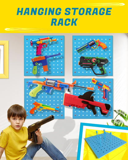 Skywin Wooden Pegboard for Nerf Gun Storage, Nerf Gun Wall Mount Eagle Shape, Compatible with All Blasters, Rack for Wall Organization - Birthday Gift for Kids (Orange)