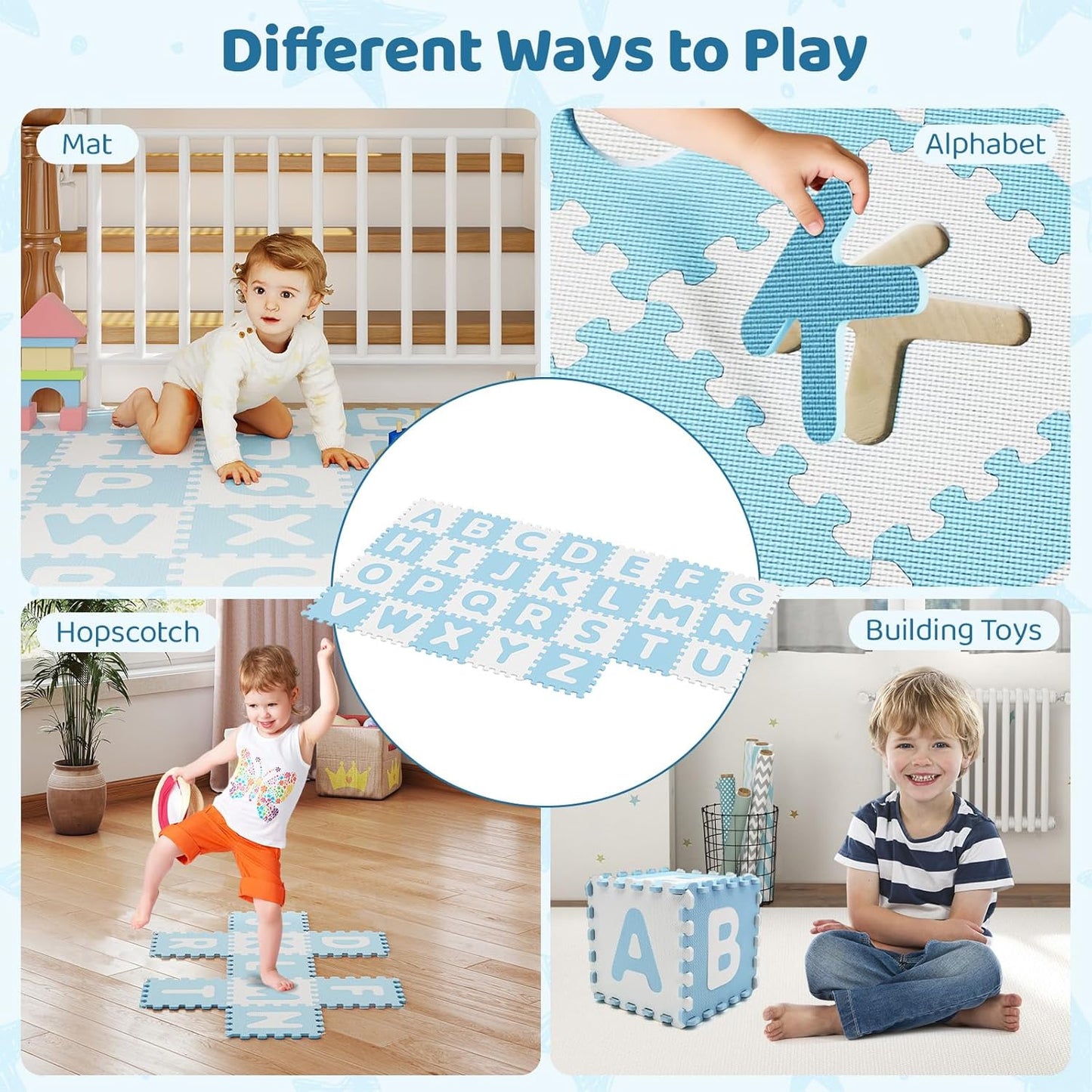 HONEY JOY Foam Floor Tiles for Kids, 12.5” x 12.5” EVA 26-Piece Interlocking Alphabet Puzzle Play Mat, Non-Slip Large Soft Carpet Rug, Easy to Clean, for Baby Crawling Exercise, Playroom (Pink)