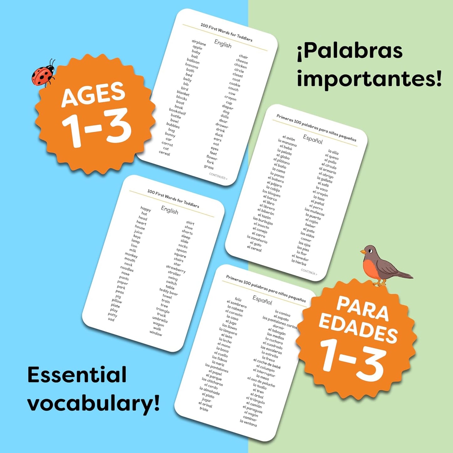 100 First Words Flash Cards for Toddlers: English-Spanish Bilingual: Primeras 100 palabras tarjetas didacticas para ninos pequenos