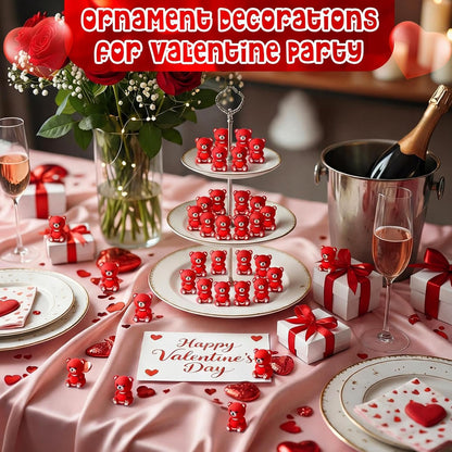 Gerrii 50 Pcs Mini Teddy Bears Bulk Small Miniature Figurines Rubber Mini Bears Tiny Little Heart for Home Desktop Landscape Counting Manipulatives Valentines Day (Colorful)
